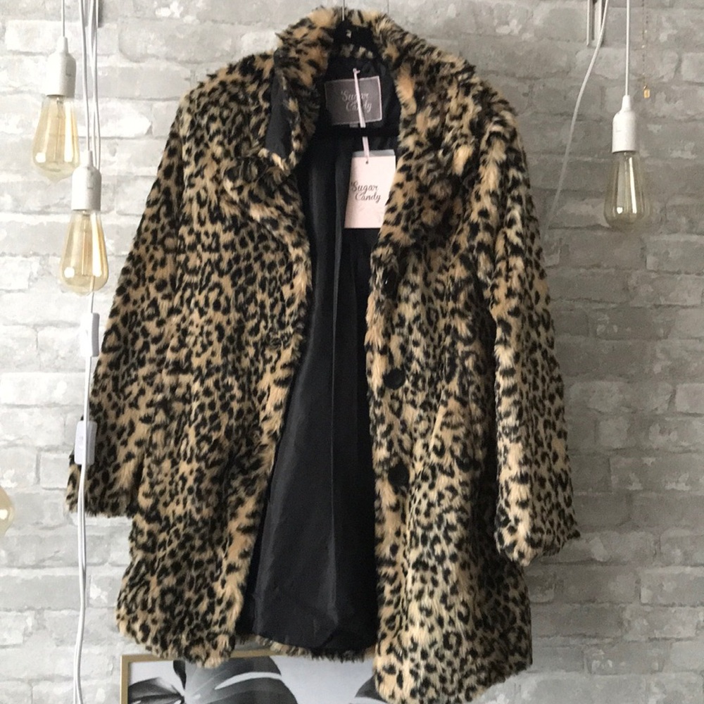 Faux fur leopard print coat